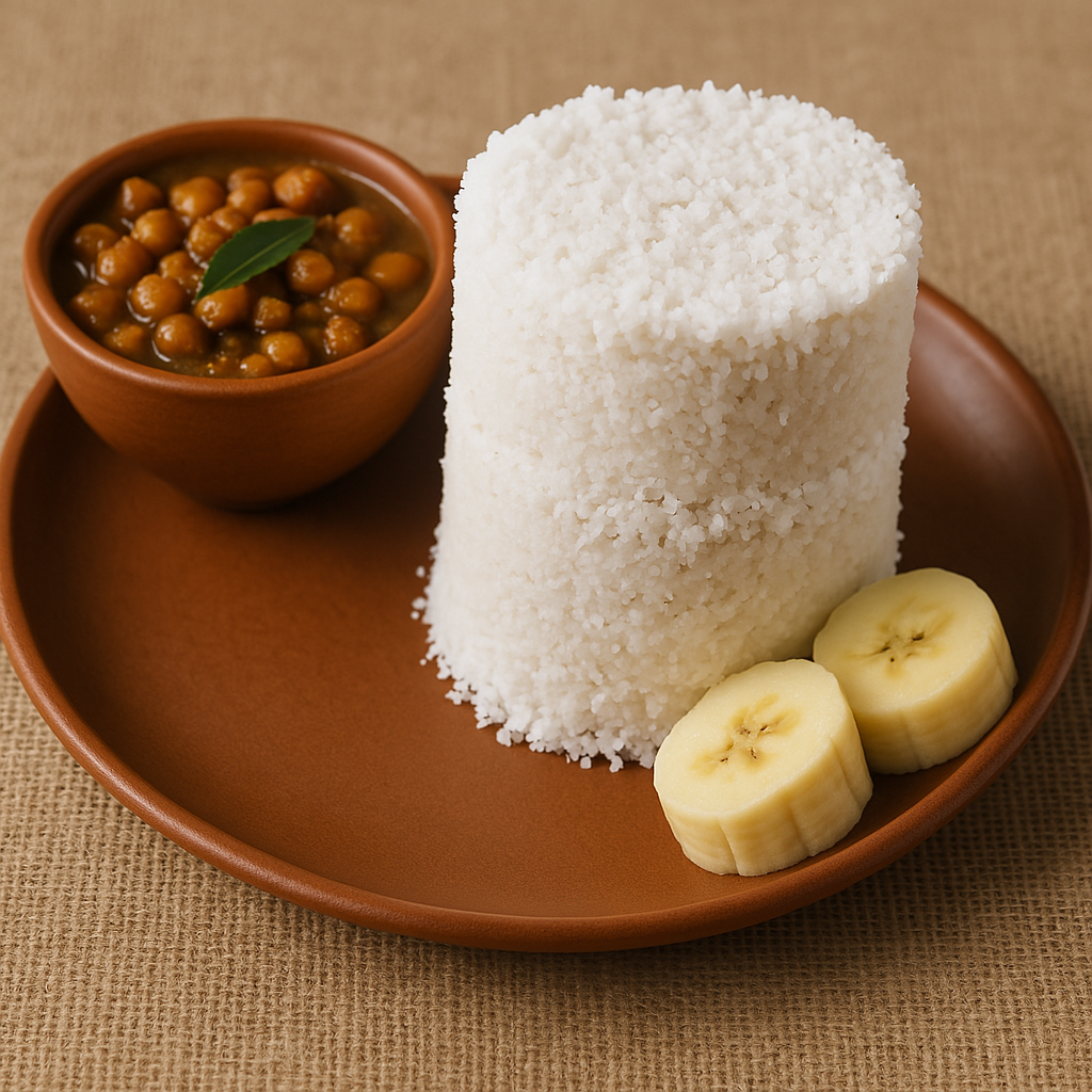 puttu is a south indian dish made of coconut and rice flour